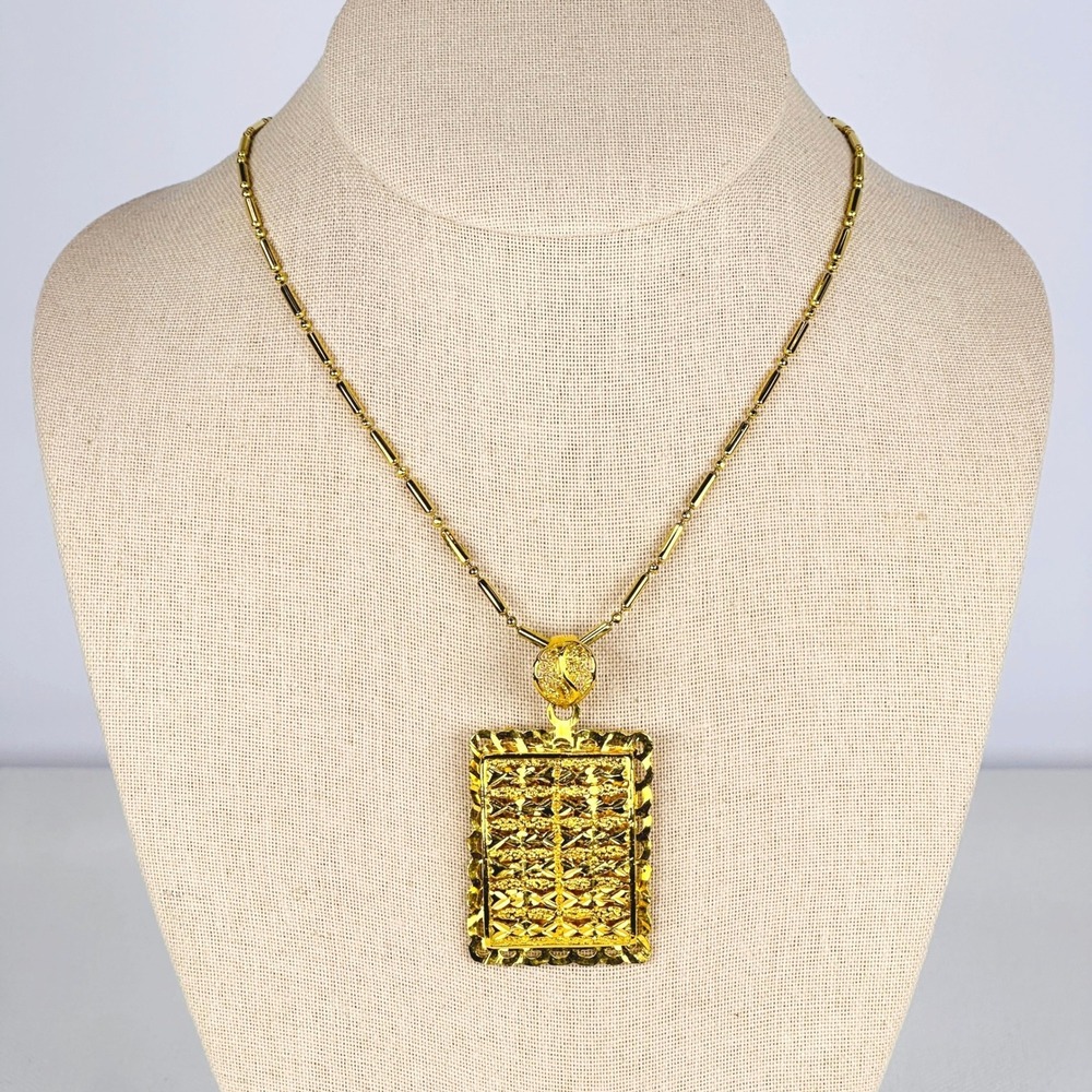 Opulent Fallon Gold Plated Filigree Rectangular Pendant Bar Ball Link Necklace